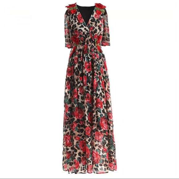 🌺 The Natanalisa Gorgeous Silk Flowing Rose Print Maxi Dress - Picture 4 of 10